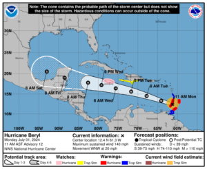 Jamaica under hurricane watch as Beryl approaches
